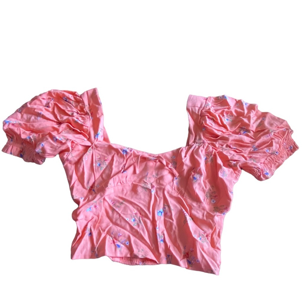 {Forever 22} Puff Shoulder Floral Crop Top